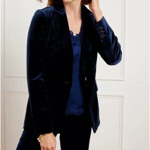 Talbots Women's Classic Velveteen Navy Blue Blazer Size 14